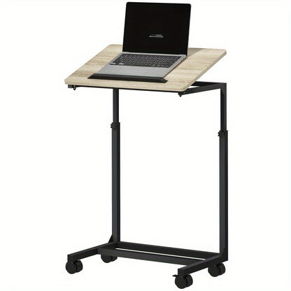 Modern C-Shaped Side Table with Height Adjustment - Heavy-Duty Metal Coffee table, Space-Saving Rolling Desk for Living Room, Home Office, Bedroom - Easy Assembly, No Wood Parts - White (21.6x14.2x24.6-32.5in)