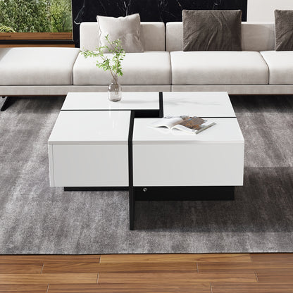 Salontafel – Koffietafel – Woonkamertafel – Bijzettafel – Tafel – Hoogglans MDF – 70x70x35 cm – 4 Lades Met Opbergruimte – Max 30 kg Draagvermogen