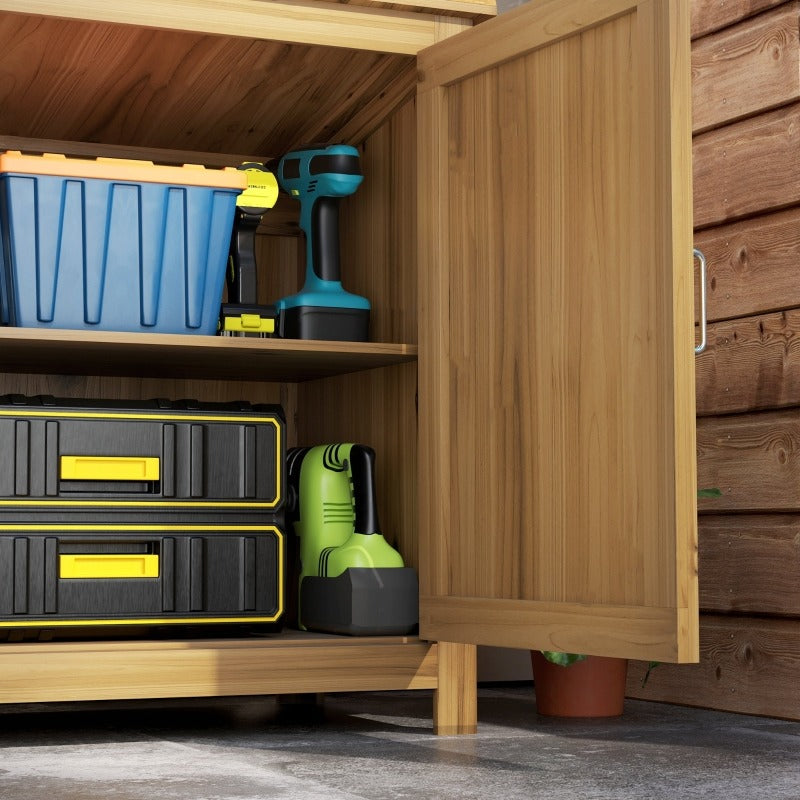 Buitenopslagkast – Tuinkast – Opbergkast Buiten – Tuinhuisje – Gereedschapskast – Weerbestendig Pent Dak – 110x50x85 cm Bruin
