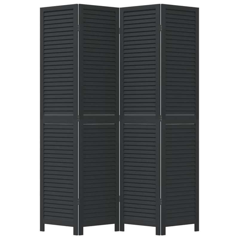 Room Divider with 4 Panels Made of Solid Black Paulownia Wood
