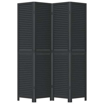 Room Divider with 4 Panels Made of Solid Black Paulownia Wood