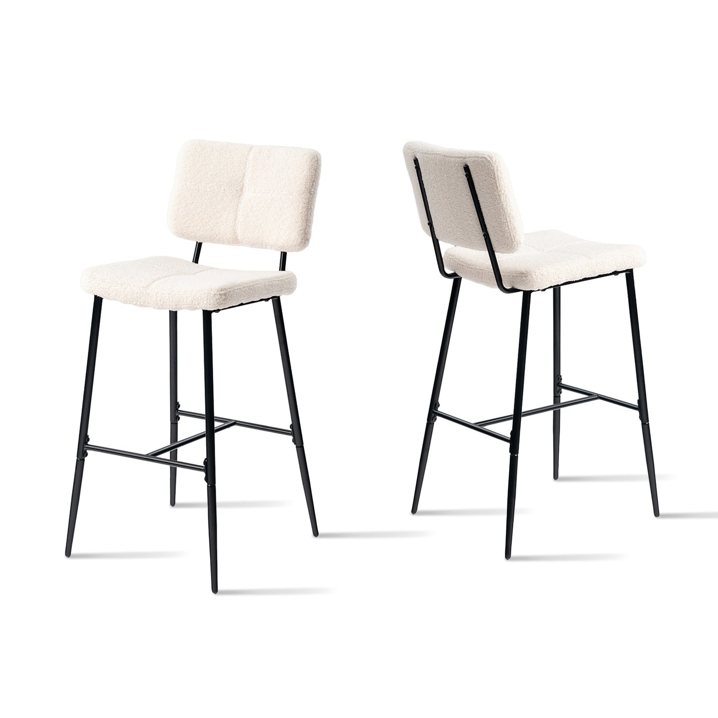 Barstoel – Barkruk – Barstoel Met Rugleuning – Keukenstoel – Barkrukken Set Van 2 – Scandinavisch Design – Fluwelen Bekleding – Metalen Frame – Zithoogte 75 cm – Compacte Afmetingen
