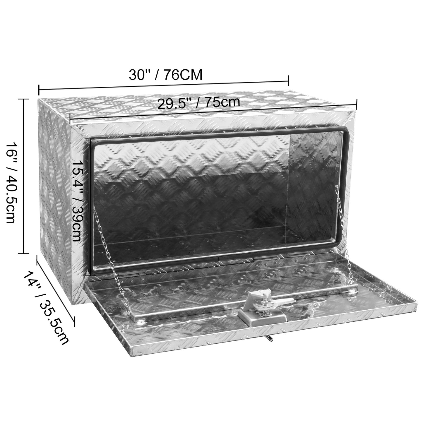 Afsluitbare Gereedschapskist – Gereedschapskoffer – Opbergbak – Transportkoffer – Opbergbox – Aluminium Diamondplaat – Waterdicht Met Slot – 76 x 35,5 x 40,5 cm