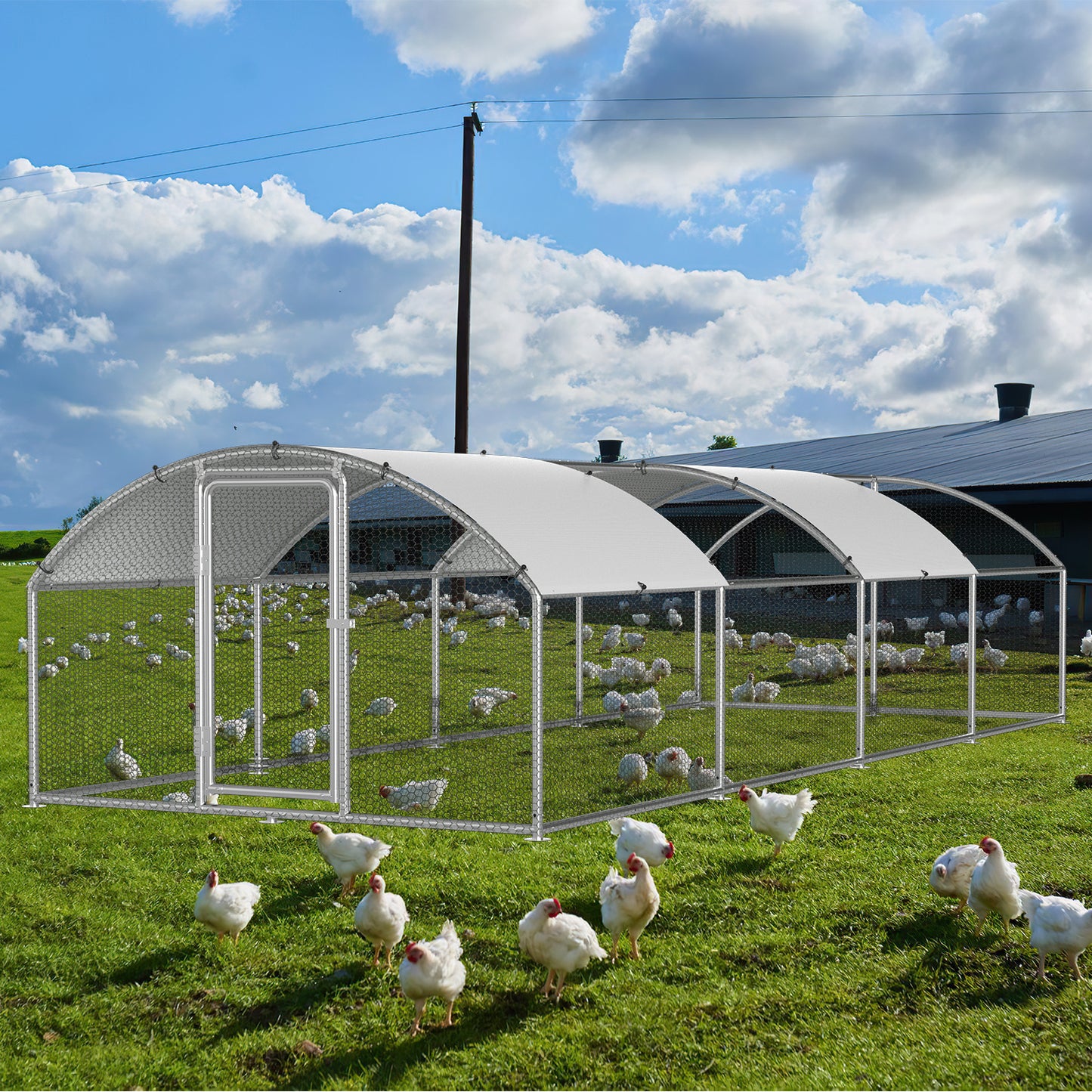 Chicken Coop Free-Range Enclosure, 3X2X2M/3X4X2M/3X6X2M/3X8X2M Galvanized Steel, Chicken House Dome Roof with Lock And Pe-Colored Tarpaulin, Easy to Clean, for Chicken Cage Bird Cage.