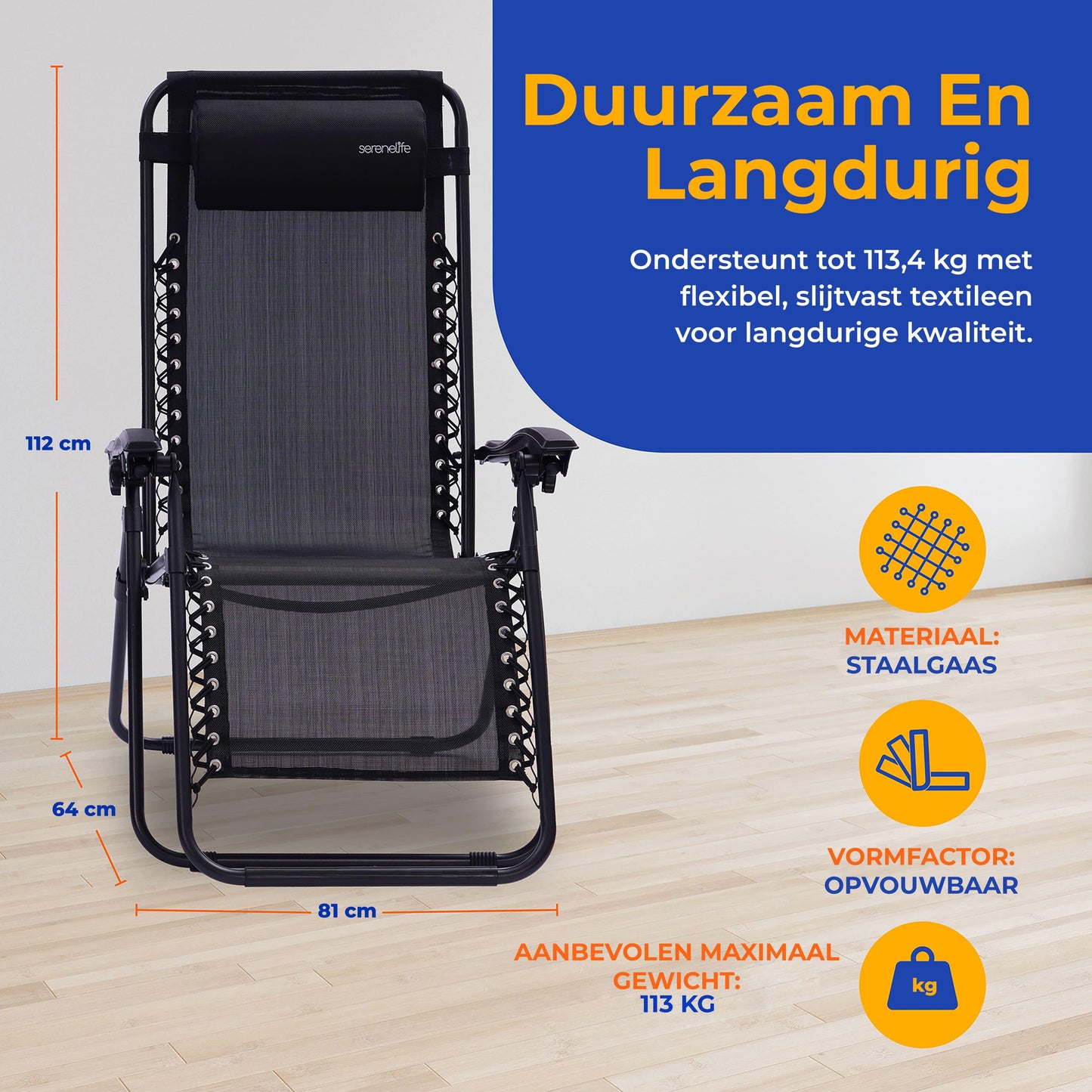 Loungestoel – Lounger – Relaxstoel – Tuinstoel – Fauteuil – Verstelbaar – Inclusief Bijzettafel met 2 Bekerhouders - Zwart
