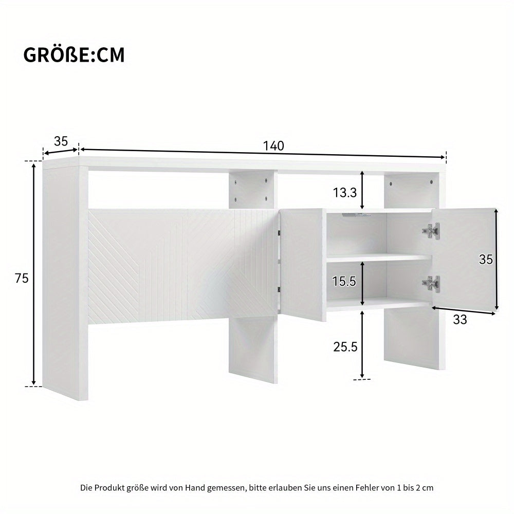 Dressoir – Ladekast – Opbergkast – Buffetkast – Kast – Wit MDF – 140x75x35 cm – Met Open Vakken en 4 Deuren