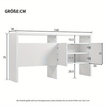 Dressoir – Ladekast – Opbergkast – Buffetkast – Kast – Wit MDF – 140x75x35 cm – Met Open Vakken en 4 Deuren