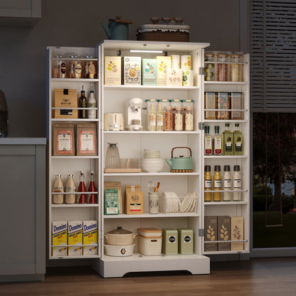 Keukenkast – Opbergkast – Keukenmeubel – Buffetkast – Organizer – Wit – Verstelbare planken – Dubbele deuren – Anti-kantelbeveiliging – 60x35x128 cm
