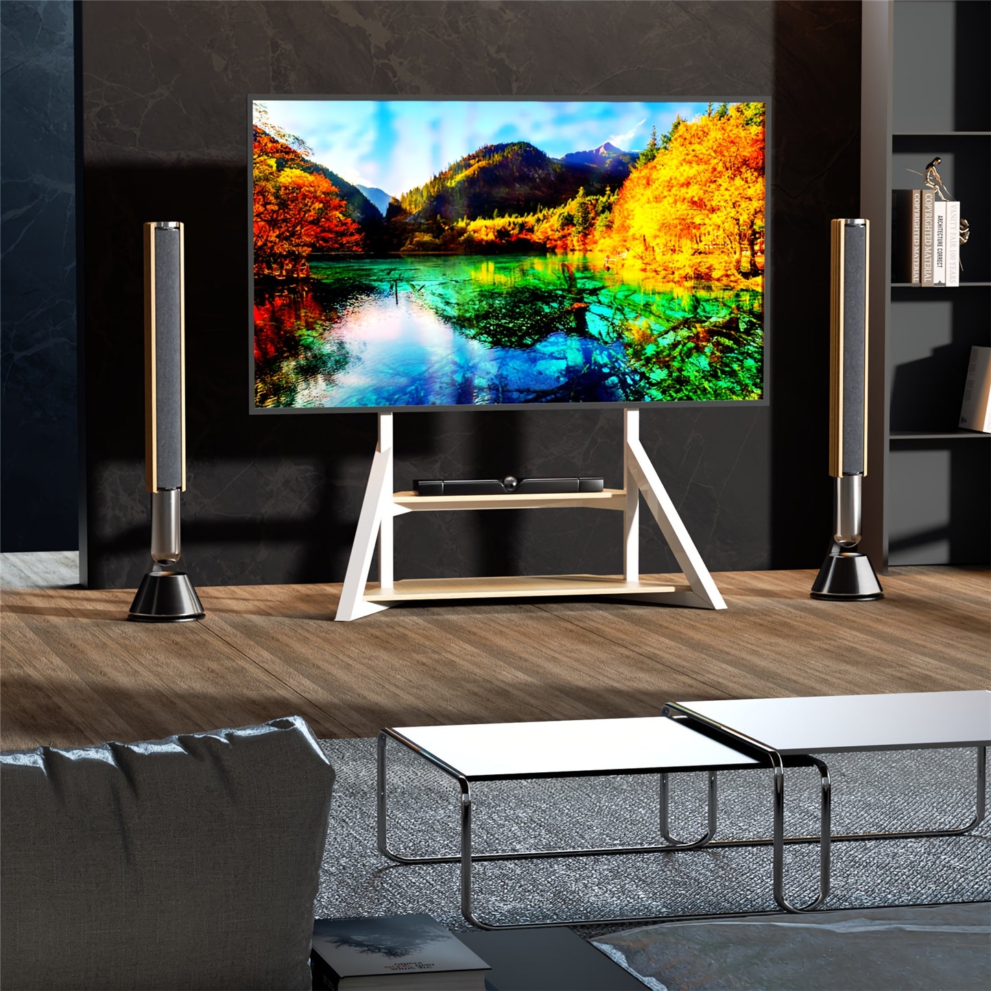 Heavy Duty Floor TV Stand, Universal TV Stand for 65-100 inch TVs up to 99.79 KG, Height Adjustable Standing TV Mount, Tall TV Mount with Storage Shelves, Max VESA 800x600mm for Meeting Room, Living Room