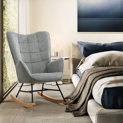 Schommelstoel – Schommelstoel Stoel Relaxstoel Rocking Chair – Grijs – Scandinavisch Design – Beukenhout Frame – Metaal – 66x84x97 cm – Comfortabele Hoogwaardige Schuimvulling