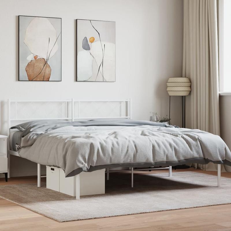 Bedframe – Metalen Bedframe – Stalen Bedframe – Slaapbank – Ledikant – Wit Hoofdbord – 160x200 cm – Stevig en Stijlvol