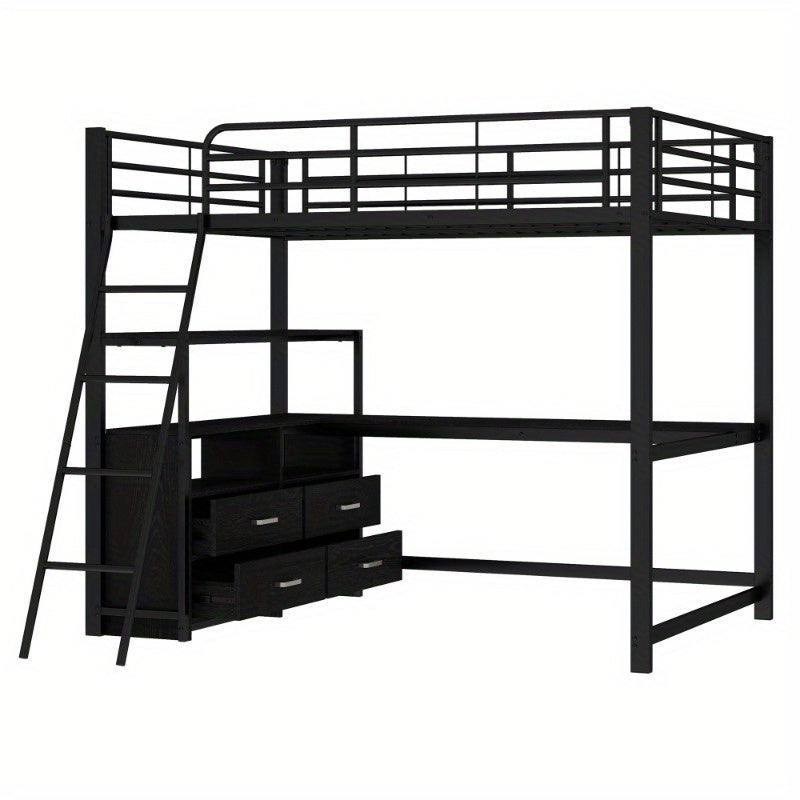 Stapelbed Metaal – Hoogslaper – Bunkbed – Kinderbed – Slaapbank – Met Laden – 140x200 cm – Zwart Klassiek Design