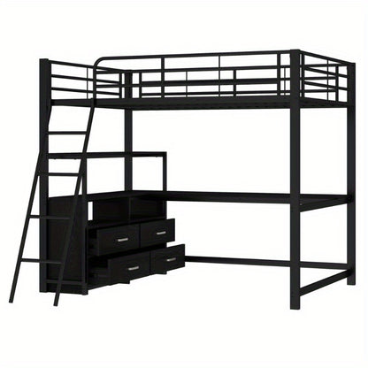 Stapelbed Metaal – Hoogslaper – Bunkbed – Kinderbed – Slaapbank – Met Laden – 140x200 cm – Zwart Klassiek Design