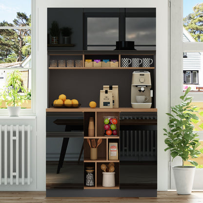Keukenkastje – Buffetkast – Dressoir – Opbergkast – Hoge Kast –  Zwart – 185 cm Hoog – 3 cm MDF Werkblad Met Houtlook