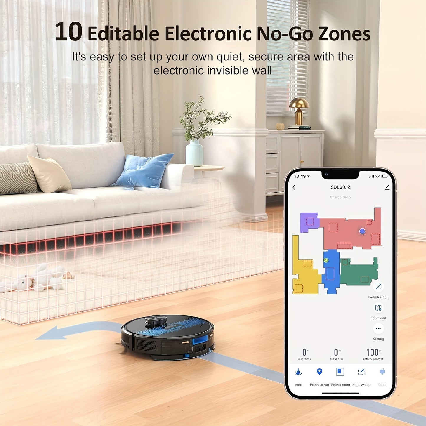 Robotstofzuiger – Robotvacuum – Dweilrobot – Stofzuigrobot – Slimme Robot – 4000Pa Zuigkracht – 150 Minuten Gebruikstijd – 24 No-Go Zones – Stil 56dB