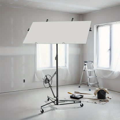 Foldable Heavy-Duty Plasterboard Lift Suitable for Plasterboards - Adjustable Height (180-470cm), Portable 3-Wheel Lift with Parking Brake & 60° Tilt, Metal Frame for Drywall Installation, Ceiling & Wall - Ideal for DIY & Pr