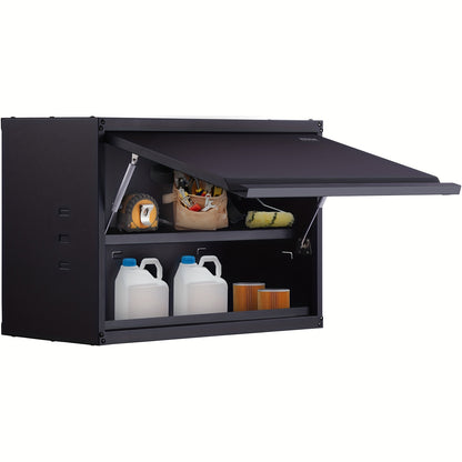 Garageskast – Metalen Opbergkast – Wandkast – Werkplaatskast – Stalen Kast – Met Verstelbare Planken – Druksluiting Met Slot – Zwart Metalen Design