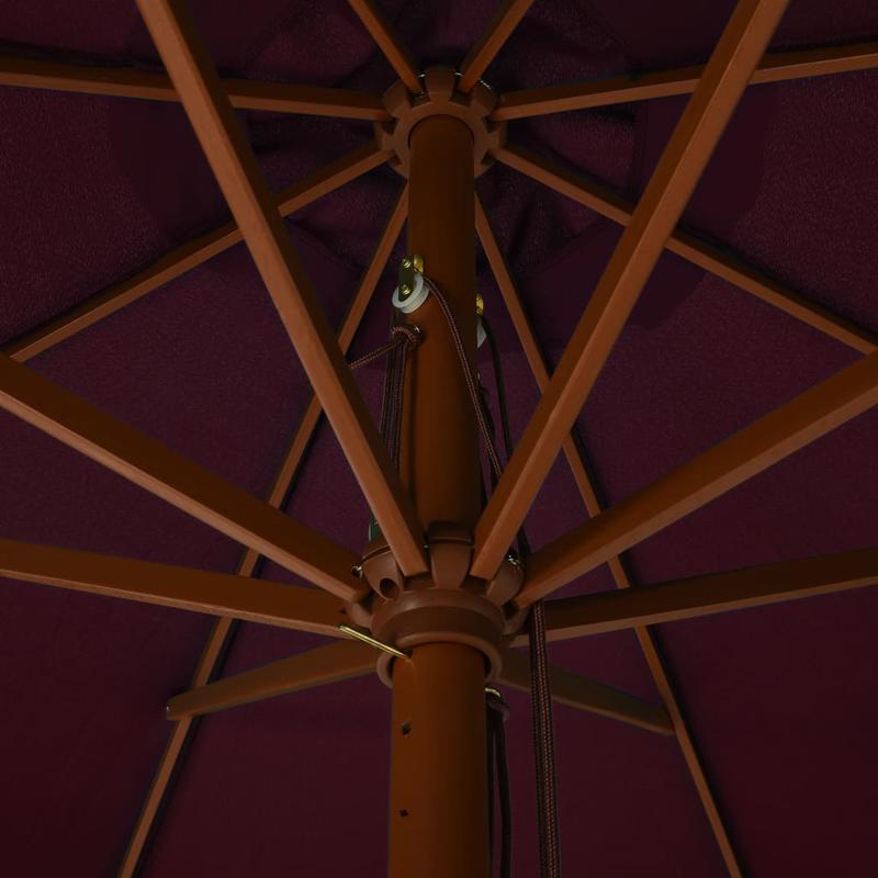 330 cm Burgundy Red Parasol with Wooden Pole | Polyester Film, 6 Ribs, Stainless Steel Shaft and Rib, PE Lamination, Canvas Fabric