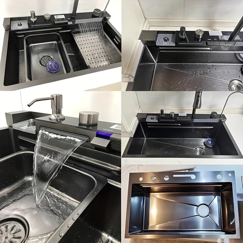 Spoelbak – Keukenspoelbak – RVS Spoelbak – Eén Kom Spoelbak – Rechthoekige Spoelbak – Gunmetal Grey – Roestvrij Staal – Honeycomb Nano Coating – Inclusief Chroomkleurige Kraan en Accessoires