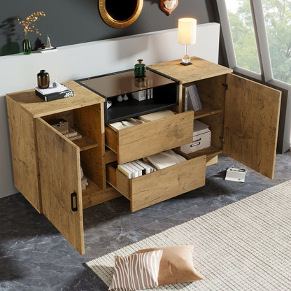 Bamboekast – Opbergkast – Boekenkast – Vitrinekast – Dressoir – Vrijstaand – Marmer-Effect Bovenblad – Robotstofzuigervriendelijk