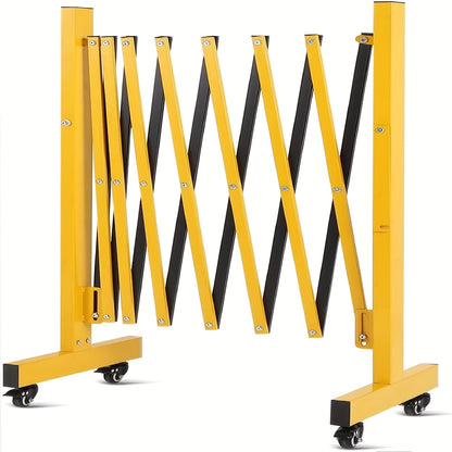 488cm Expandable & Retractable Traffic Barricade Gate - Heavy-Duty Carbon Steel Portable Folding Safety Barrier with 360° Lockable Wheels, Red/Black Design for Road Construction, Parking, Events - Easy Storage & Transport, E