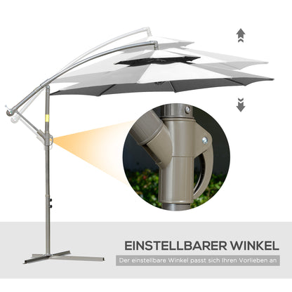 Parasol – Stokparasol – Zweefparasol – Buitenparasol – Terrasparasol – Extra Groot Ø2,67 m – Dubbele Kap & Stalen Frame – Lichtgrijs