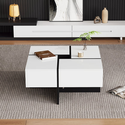 Salontafel – Koffietafel – Woonkamertafel – Bijzettafel – Tafel – Hoogglans MDF – 70x70x35 cm – 4 Lades Met Opbergruimte – Max 30 kg Draagvermogen