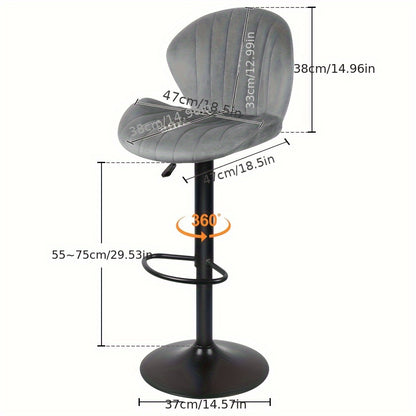 2 Velvet Bar Stools with Shell-Shaped Backrest & Footrest | Small Apartment Bar Stools Space-Saving Swivel Design| Heavy-Duty 150kg Capacity Commercial Grade Stools | Art Deco Shell Backrest Curved Ergonomic Support