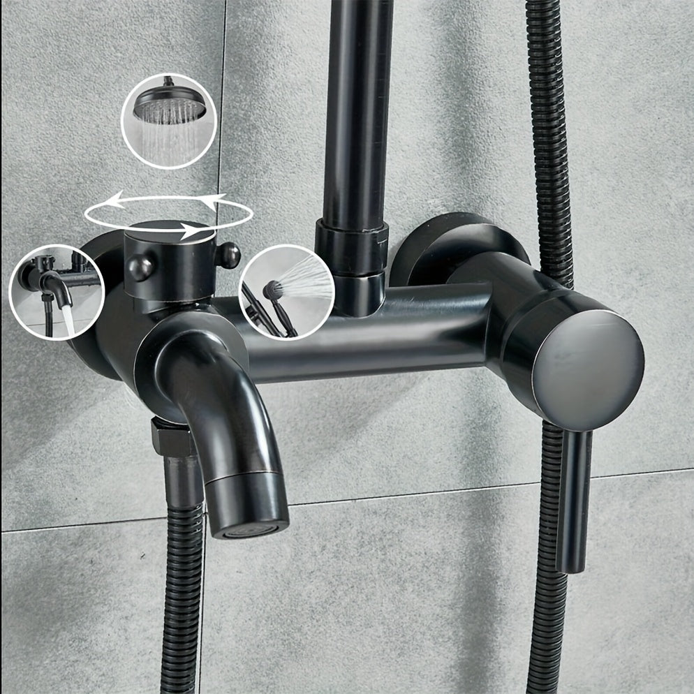 Black Adjustable Shower Faucet Set Shower Set Rain Shower Shower System Shower Fitting Wall Mounting Traditional Retro