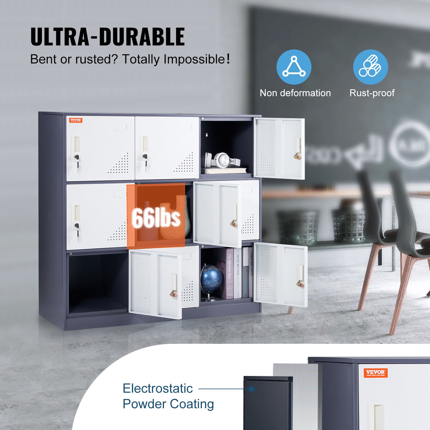 Metalen Locker – Stalen Lockers – Opslagkast – Opbergkast – Kleedkamerkast – Wit – 9 Deuren – Ventilatieopeningen – Magneetsluiting Met Sleutels
