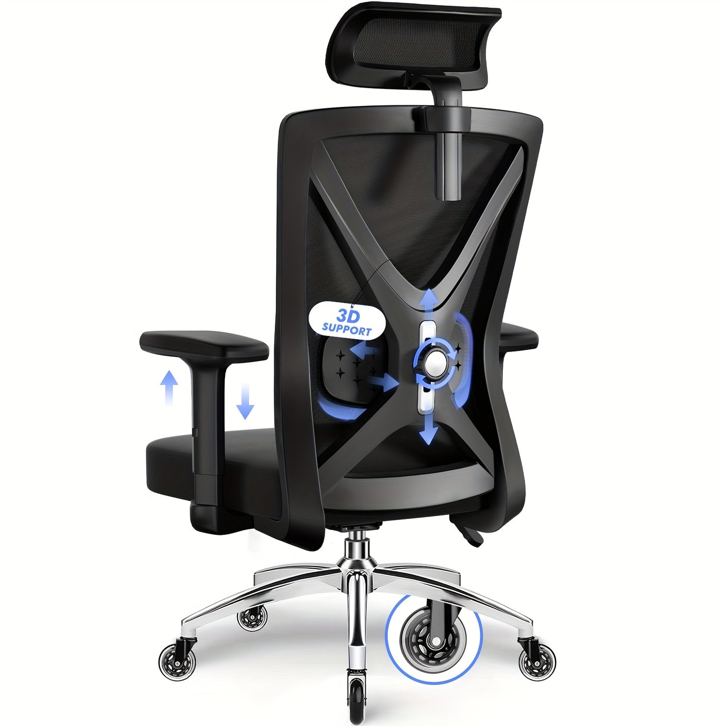 Authmic Office Chair Features Ergonomic Design With Adjustable Armrests, 3D Lumbar Support, And A Headrest. This Executive Chair Includes Swivel Functionality And A Set Of Silent Casters, Supporting Up To 200 Kg.