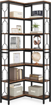Boekenkast - Hoek Boekenkast met 7 Planken - Industrieel - Spaanplaat - Bruin/Zwart - 60 x 60 x 200 cm