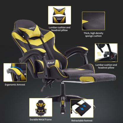 Gamingstoel – Gamestoel – Game Stoel – Gaming Chair – Bureaustoel – Ergonomisch Ontwerp – Verstelbare Voetensteun Geel