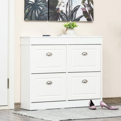 Schoenenkast – Schoenenrek – Schoenkast – Schoenenopberger – Opbergkast – Wit – 4 Dubbele Klapdeuren – Compact 98x24x83 cm
