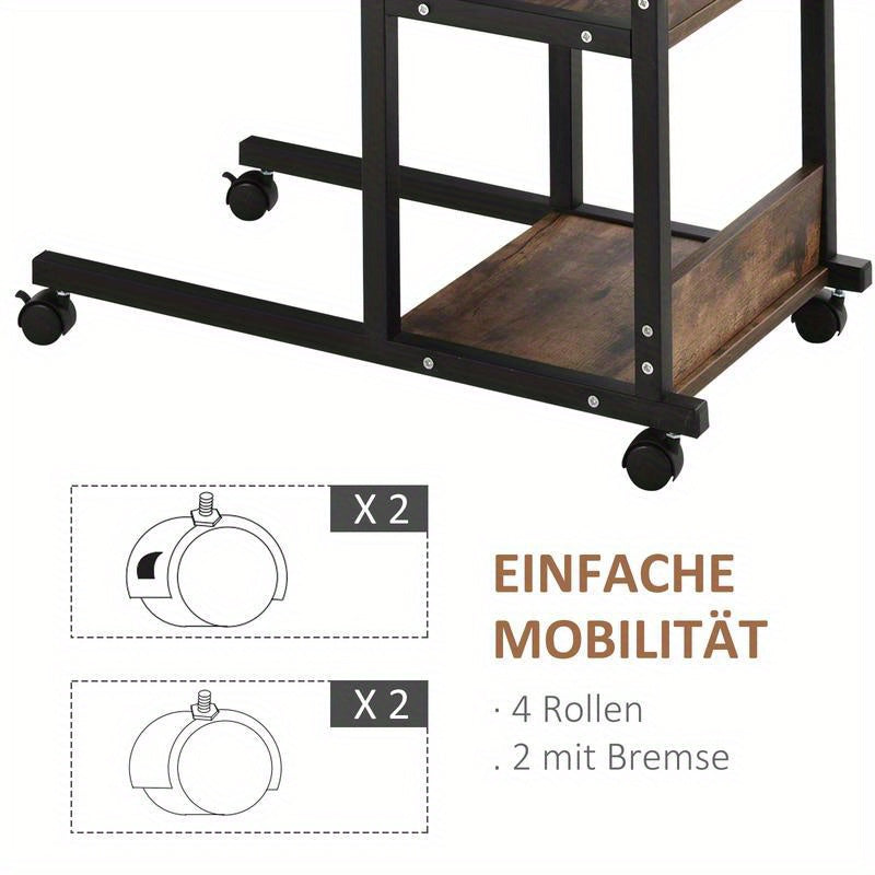 Side Table with Wheels, Adjustable Height, Compact, 2 Shelves, Metal Frame, 80X40X72-82 Cm, /Black, Living Room Table, Console Table, Suitable for Living Room, Dining Room, Bedroom, Foyer, Reception Area, Office, Balcony. Per