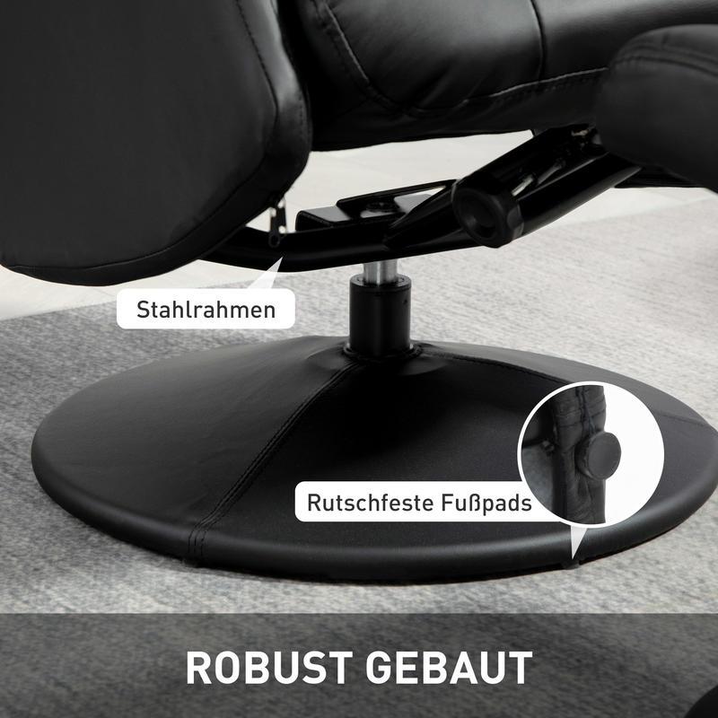 Draaifauteuil – Relaxfauteuil – Lounge Chair – Fauteuil Met Voetenbank – Zwarte Draaistoel – Ergonomisch Verstelbare Rugleuning – Massief Houten En Metalen Frame 150kg Capaciteit