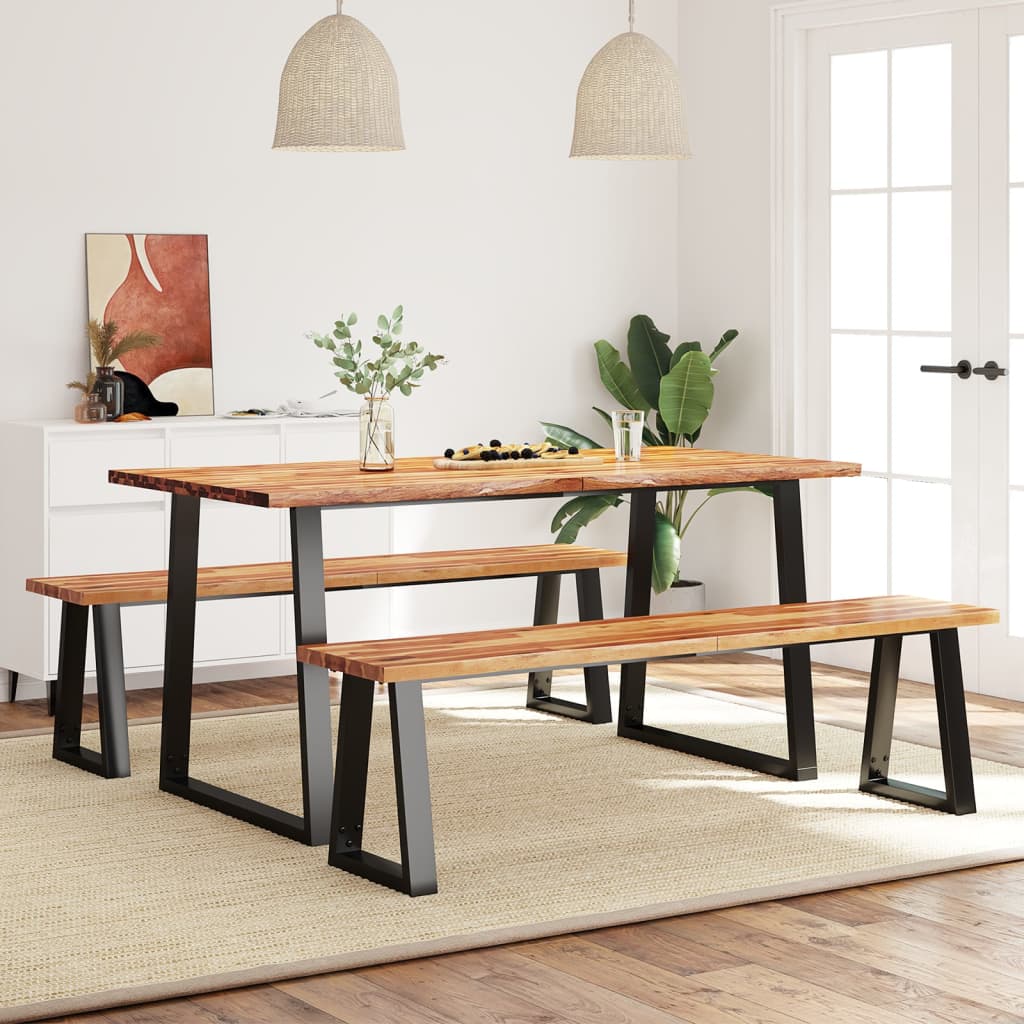 Hoekbank Zithoek Loungeset Bankcombinatie Eettafelset – 160 cm Acaciahout – Natuurlijke Rand – Stabiel Gepoedercoat Stalen Frame