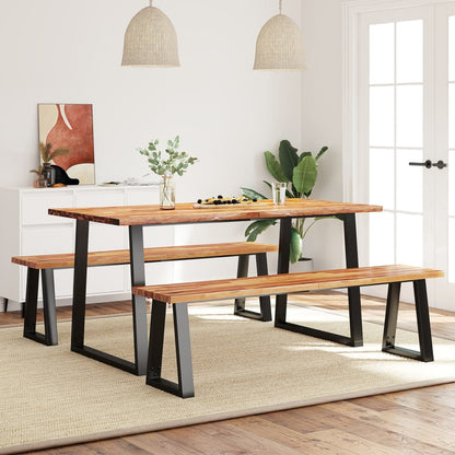 Hoekbank Zithoek Loungeset Bankcombinatie Eettafelset – 160 cm Acaciahout – Natuurlijke Rand – Stabiel Gepoedercoat Stalen Frame