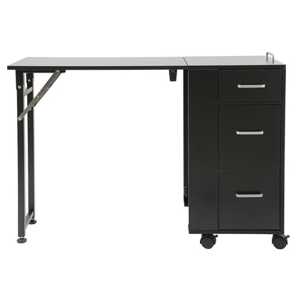 Opvouwbare Manicure Tafel – Nageltafel – Nagelwerkplek – Beauty Tafel – Schoonheidstafel – Met 3 Lades – Zwenkwieltjes Met Rem – Zwart