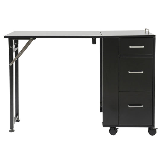 Opvouwbare Manicure Tafel – Nageltafel – Nagelwerkplek – Beauty Tafel – Schoonheidstafel – Met 3 Lades – Zwenkwieltjes Met Rem – Zwart