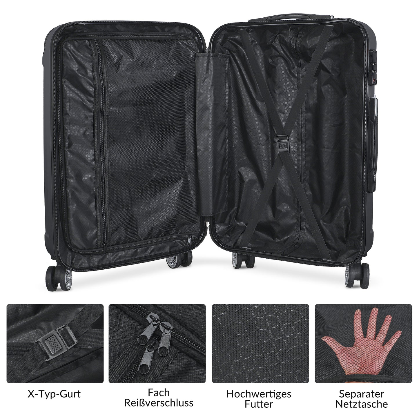 Kofferset – Reiskoffers – Trolleyset – Bagageset – Handbagagekoffer – Lichtgewicht ABS – 3-Delig Met 4 Wielen & Uitschuifbare Trekstang