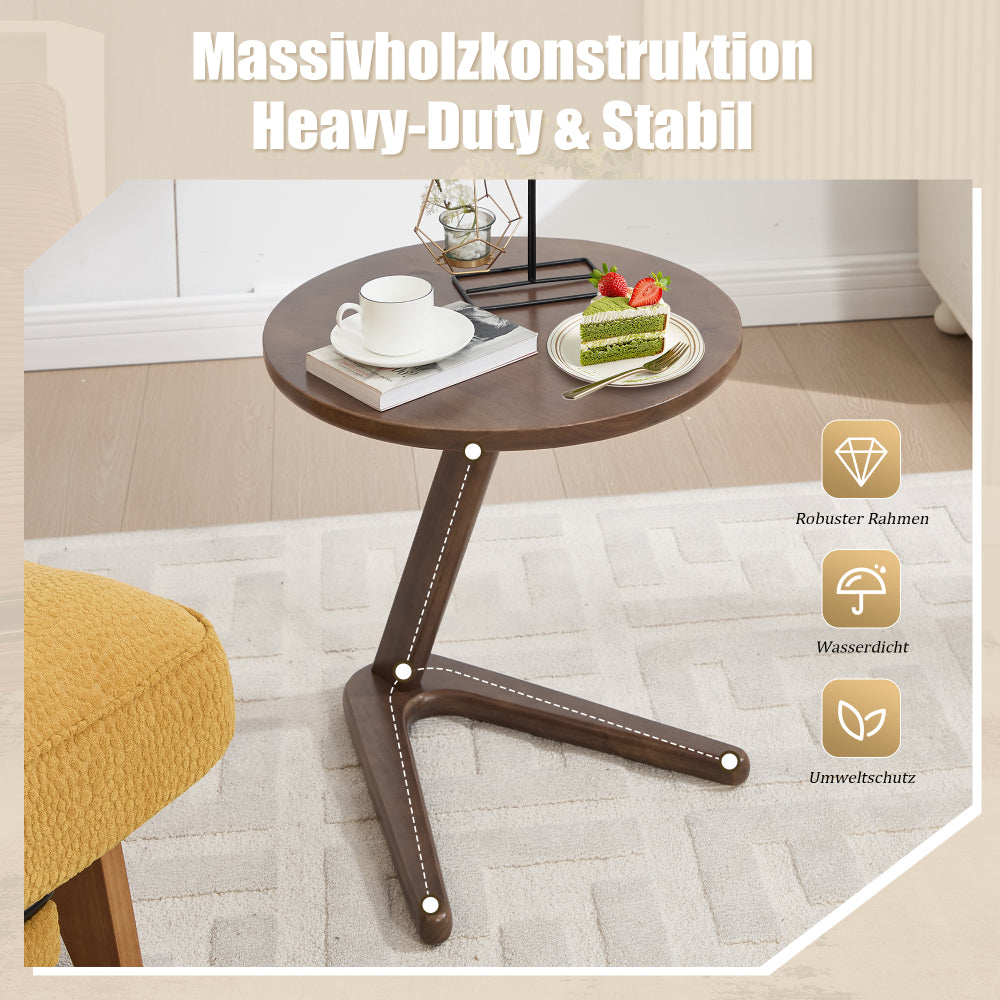 Bijzettafel – Tafeltje – Nachtkastje – Sidetable – Banktafel – Rond – Houtlook – Ruimtebesparend Design – Z-vormige Voet Stabiel