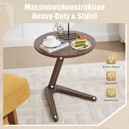 Bijzettafel – Tafeltje – Nachtkastje – Sidetable – Banktafel – Rond – Houtlook – Ruimtebesparend Design – Z-vormige Voet Stabiel