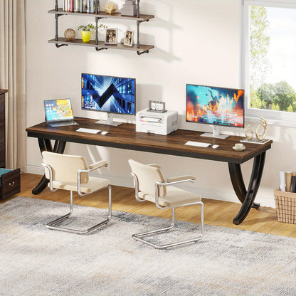 Bureau – Computertafel – Schrijftafel – Werkplek – Thuiswerkplek – Extra Lang 200 cm – Stevig Gefabriceerd Hout – Ruim Voor Twee Personen – Vrijstaand – Modern Landelijke Stijl – Bruin