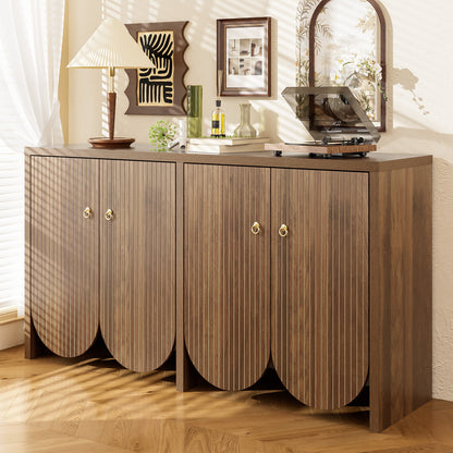 Sideboard – Dressoir – Buffetkast – Opbergkast – Kast – Bruin – 4 Deuren Met Verstelbare Planken – MDF Met Aluminium Grepen – 147×40×80 Cm