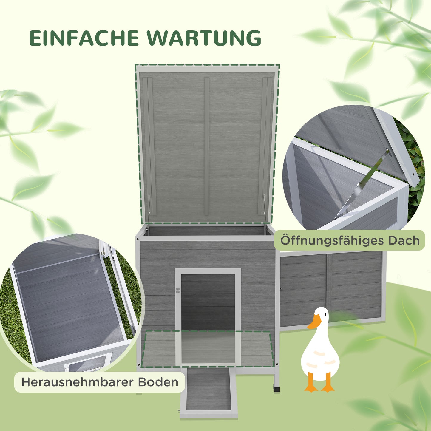 Eendenren – Kippenren – Pluimveestal – Gangenhok – Houten Kippenhok Lichtgrijs – Waterdicht Asfalt Dak – Handige Zijdeur & Ventilatie