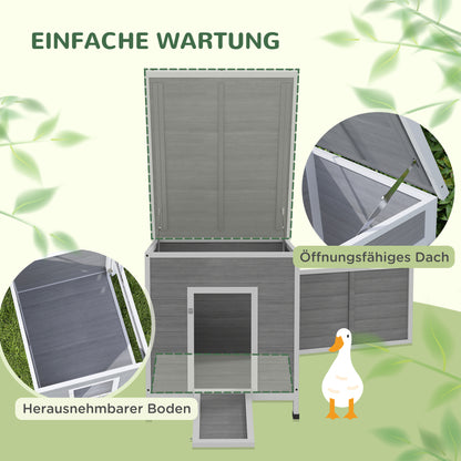 Eendenren – Kippenren – Pluimveestal – Gangenhok – Houten Kippenhok Lichtgrijs – Waterdicht Asfalt Dak – Handige Zijdeur & Ventilatie