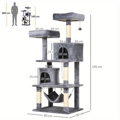 Krabpaal – Kattenboom – Kattenhuis – Krabmeubel – Kattentoren – Multi-Level Met Sisal Krabpalen – 60x50x145 cm Stevig Kattenmeubel Voor Binnen