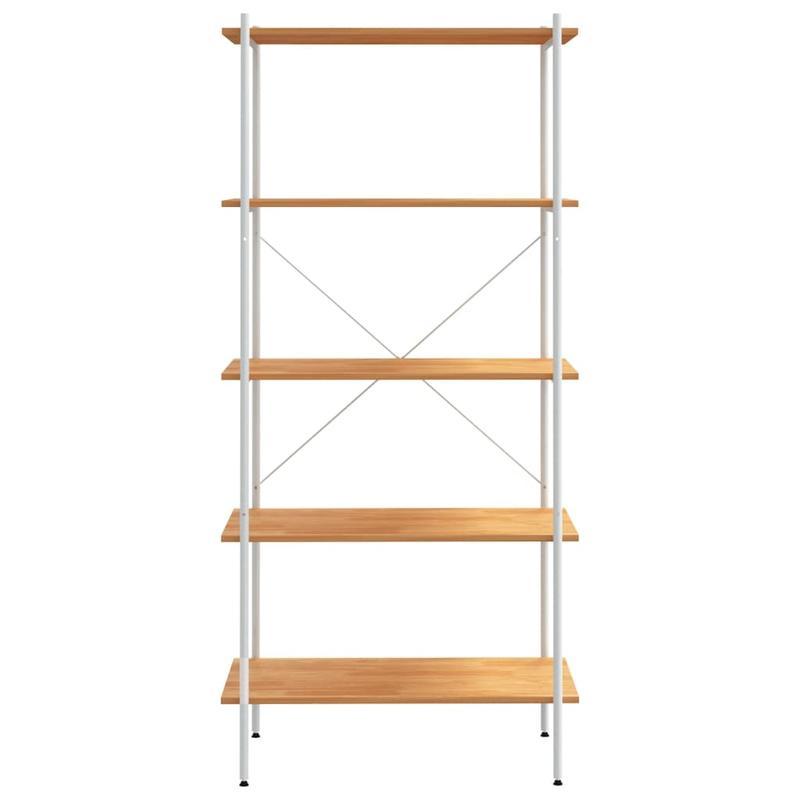Opbergrek 5-Tier White and Oak Storage Rack, 80x40x163cm - Freestanding, Layered Shelving for Home and Commercial Use, Sturdy Wooden Construction, Ideal for Books, Plants, Decor, Standing Shelf