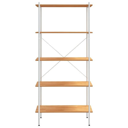 Opbergrek 5-Tier White and Oak Storage Rack, 80x40x163cm - Freestanding, Layered Shelving for Home and Commercial Use, Sturdy Wooden Construction, Ideal for Books, Plants, Decor, Standing Shelf